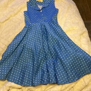 Grace Karin Blue and White Polka Dot Kids Dress